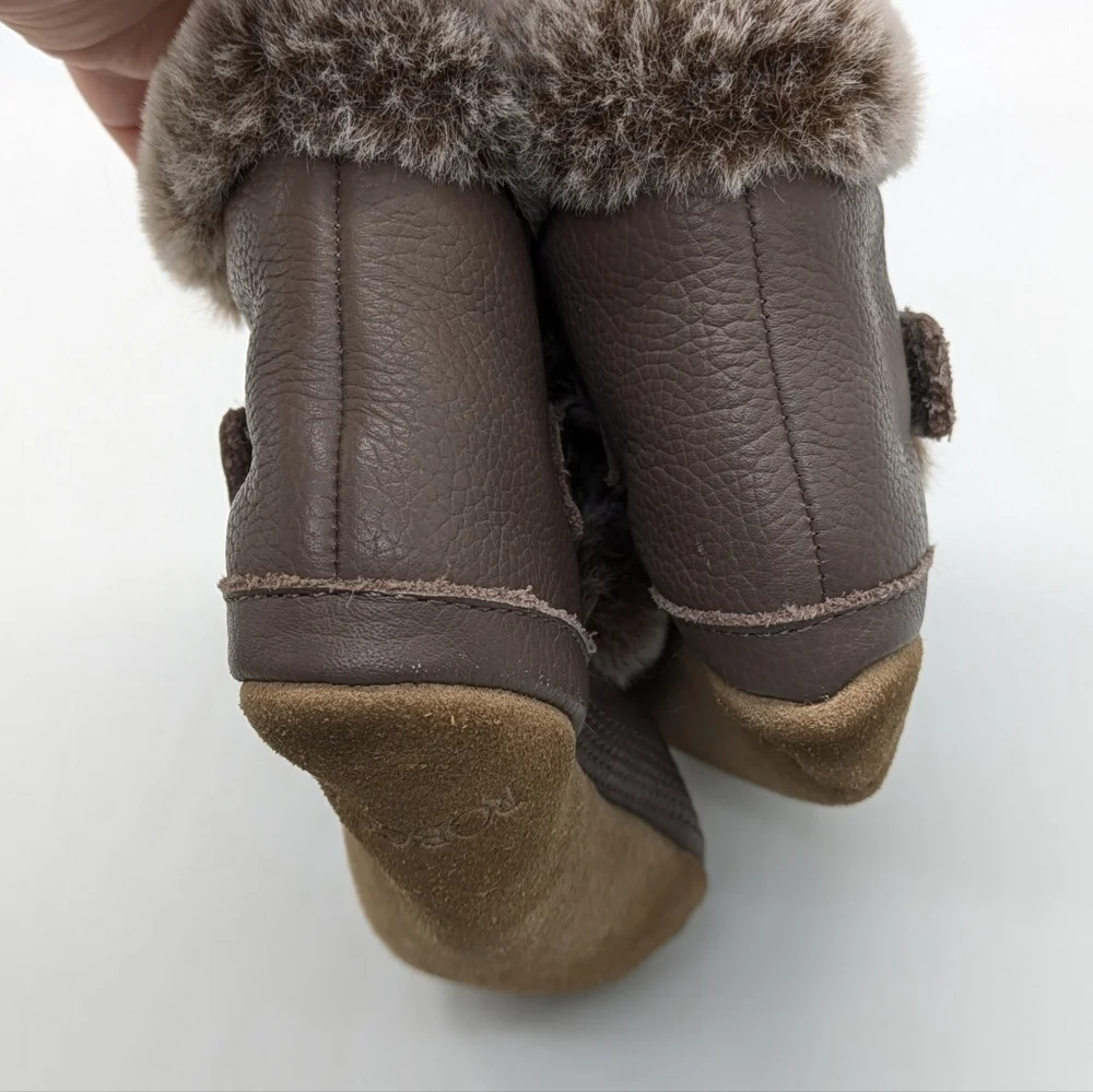 Robeez Brown Leather Faux Fur Baby Boot Shoe 18-24mo